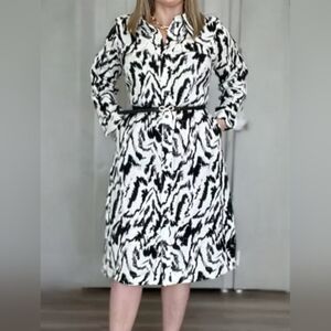 Universal Standard Stretch Cupro Button-Up Tie Waist Zebra Midi w Pockets, Sz 38